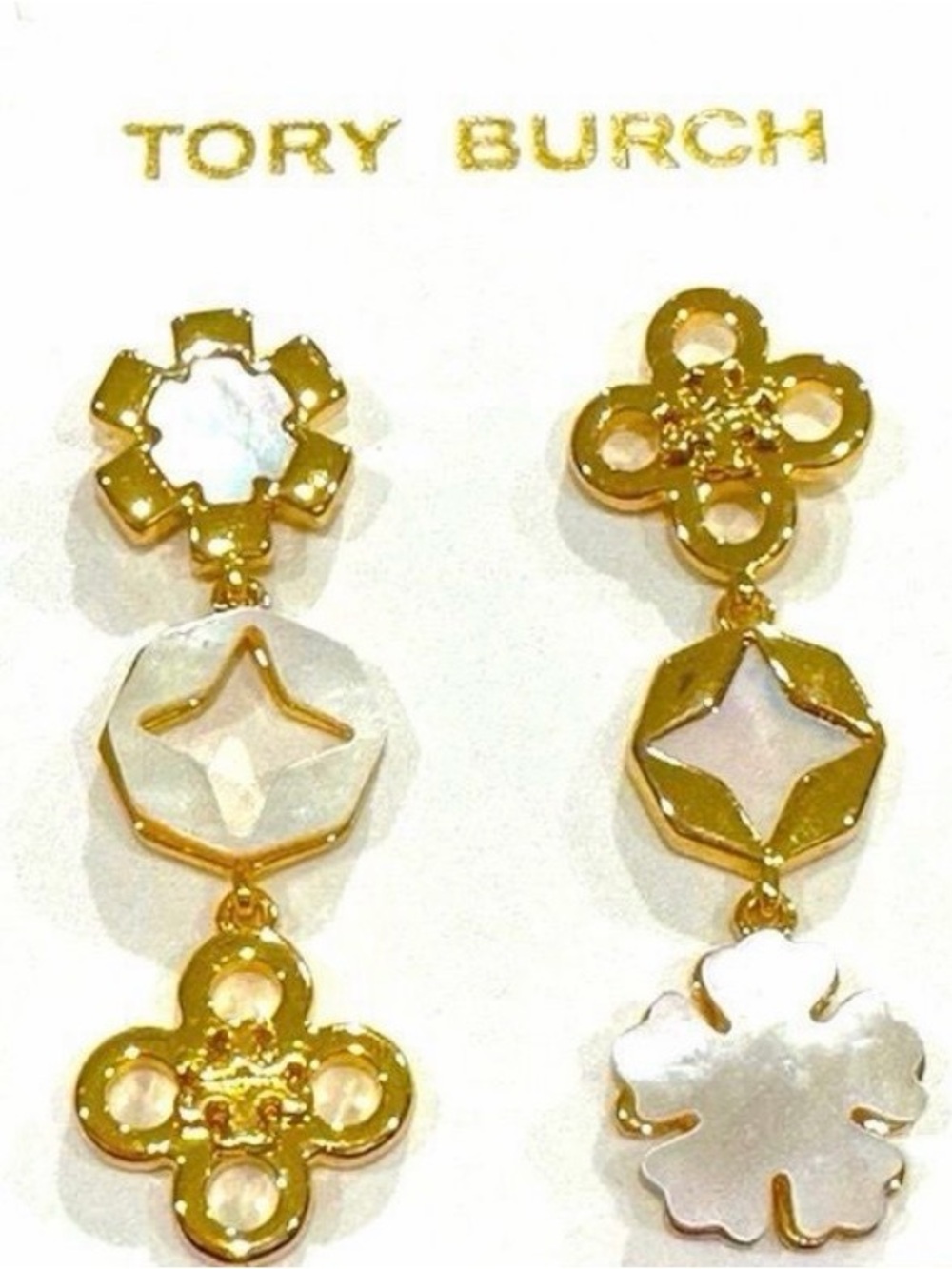 Tory Burch Gold and Mother-of-Pearl Dangle Earrings